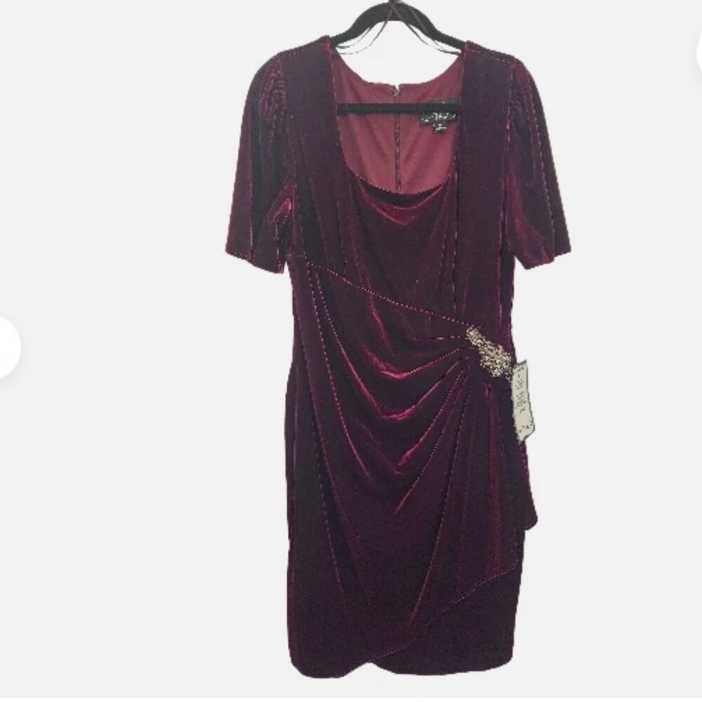 Alex Evenings Women's Velvet Cocktail Sheath Dress - Picture 2 of 5